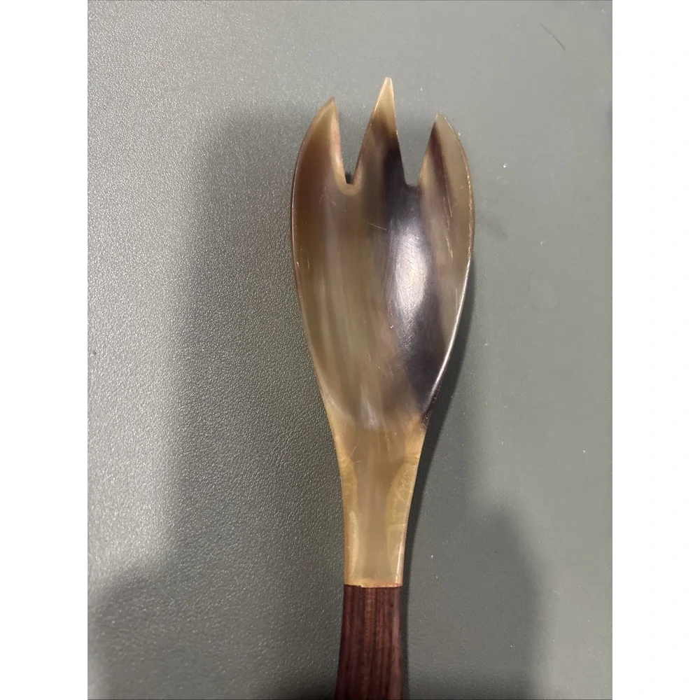 Two's Company MCM Danish Wood Natural Horn Salad Serving Fork Hostess Gift